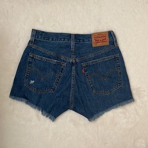 Levi’s 501 Distressed Medium Wash Button Fly Cutoff Denim Jean Shorts